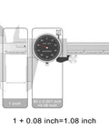 Dial Caliper With Shockproof Black Dial Face, 0-6 In Range, 0.001 In Resolution showing 1.08 inch measurement with four-way measurement