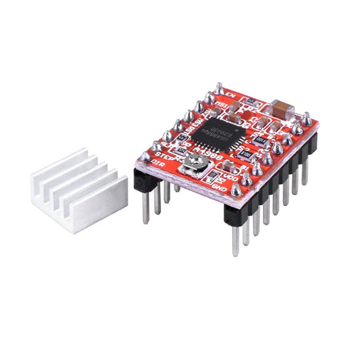 Five Pack A4988 Stepper Motor Driver Modules With Heat Sink for 3D Printers, CNC Machines, and Arduino Projects. Front view with heatsink.