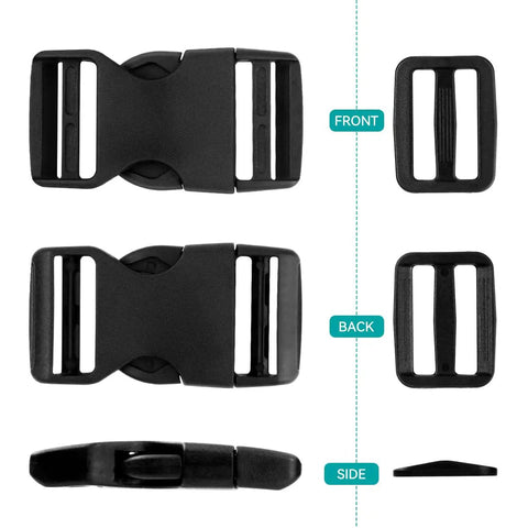 10 Pack 1 Inch Plastic Buckles For Straps With 20 Tri Glide Slide Clips Quick Side Release Fits 1 Inch Nylon Webbing Canvas Straps