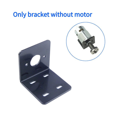 Front view of a black metal L-shaped motor mounting bracket with multiple holes for 775/795 DC motors (12V/24V)