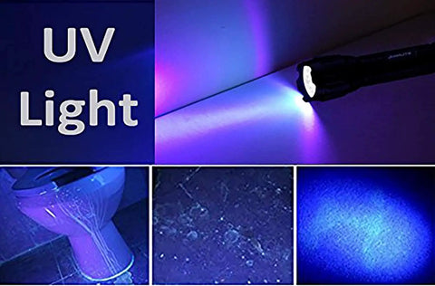Go-To Five Lighting Modes Tactical LED Flashlight with laser pointer, UV blacklight, green light, magnetic bottom, illuminating surfaces
