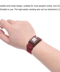 Person wearing maroon red anti static wrist strap from 3 Pack Anti Static Wrist Strap Set, ESD Safe Grounding Bracelet With Adjustable Strap.