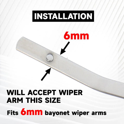12 Inch Straight Shooter Stainless Steel Bayonet Wiper Blades Set Of Two No Worries Swap Non Hook Flat Interface Sweepers For Classic Cars Marine Boats And Vintage Convertibles Reliable Rain Defense - installation guide showing 6mm fitting