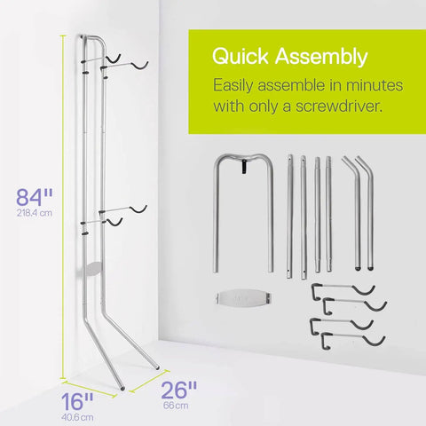 Michelangelo Gravity Two Bike Storage Rack No Drill Wall Lean Vertical Bike Holder For Road, Mountain, And Hybrid Bicycles Holds Up To 80 Lbs shown disassembled against a wall.