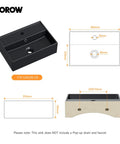 Bathroom Wash Basin(45 * 31 * 13cm) - Countertop/Wall-Mounted Recular Sink (Black) top view showing dimensions and design.