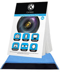 Front view of CamKix lens cleaning tissue paper set, 6 booklets (300 sheets) with blue double-sided cleaning cloth