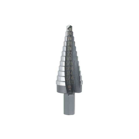 Heavy Duty Step Drill Bit Set Four Piece For General Purpose Drilling Do It All DIY Pro Grade With Self Start Tips and size marks