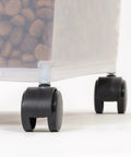 Airtight Pet Food Storage Container With Scoop Big 69 Quart Capacity For Dry Dog Food Cat Kibble And Bird Seed BPA Free FDA Grade Materials Removable Wheels Gray showing close-up of wheels.