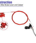 Mini Bike Brake Lever Kit With Caliper Replacement And 61 Inch Cable for small powersports bikes, red cable and lever visible
