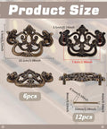 Product size image of 6 Pack Antique Drawer Pulls For Dresser And Cabinet, Vintage Bronze Finish 4 Inch Handles with dimensions and details.