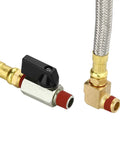 Air Compressor Tank Drain Assembly Kit With 10 Inch Braided Steel Hose One Quarter Inch Drain Valve Elbow Fitting And Brass Hex Adapter