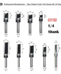 9 Piece Pattern Flush Trim Router Bit Set With 1/4 Inch Shank And Carbide Tips Pro Grade Top Bearing Template Guide
