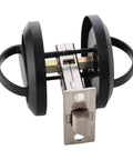 Sleek Stainless Steel Low Profile Door Knobs With Butter Smooth Nonlocking Flat Handle And Hidden Recessed Cup Shape Fast Mount Pocket Entry Handle Set with black finish.