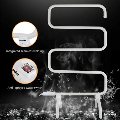 Fast Heating 120W Towel Warmer Rack In White With Built In Thermostat, S Shape Modern Bathroom Design Reaches 131-141 F In 30 Minutes