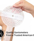 Three Piece Goniometer Set With 12 Inch, 8 Inch, And 6 Inch Plastic Goniometers Plus Handy Carrying Case For Precise Joint Range Of Motion Measurements And Rehab Workouts on a knee