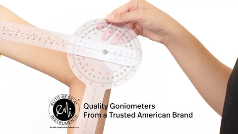Three Piece Goniometer Set With 12 Inch, 8 Inch, And 6 Inch Plastic Goniometers Plus Handy Carrying Case For Precise Joint Range Of Motion Measurements And Rehab Workouts on a knee
