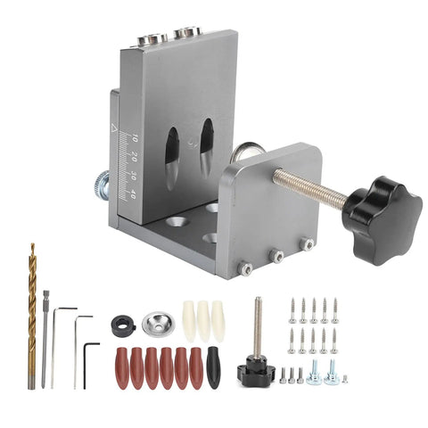 Pocket Hole Jig Kit With 15 Degree Aluminum Alloy Locator Inclined Hole Guide for Woodworking Pro Grade Precision Tool