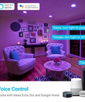 Living room with Smart Retrofit LED Recessed 6 Inch Downlights With Color Changing RGBCW 15W 1150 Lumens, voice-controlled lighting.