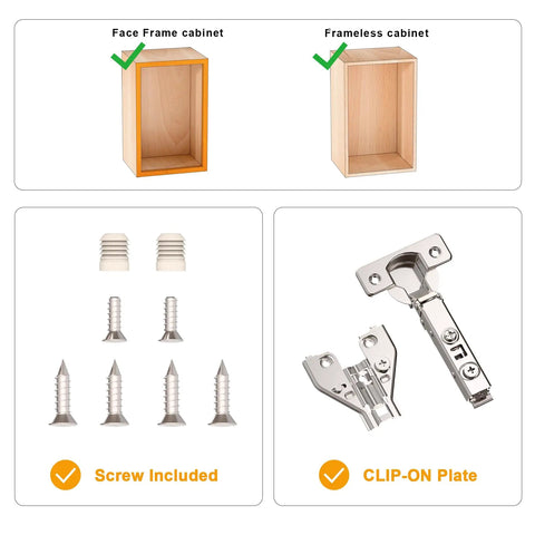 2 Pack Pro Grade Full Overlay Soft Close Cabinet Hinges 3D Adjustment Concealed Clip On Self Closing Hinges with screws for face frame and frameless kitchens