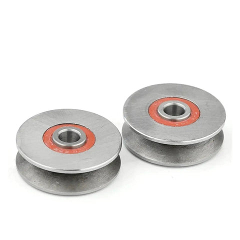 Heavy Duty Deep V Groove Sliding Gate Rollers With Slick Glide Action And Tight Track Fit For Smooth Operation 60 Degree Angular Design 8mm Bearing Bore 40mm Diameter Rustproof Hardware Set, close-up view.