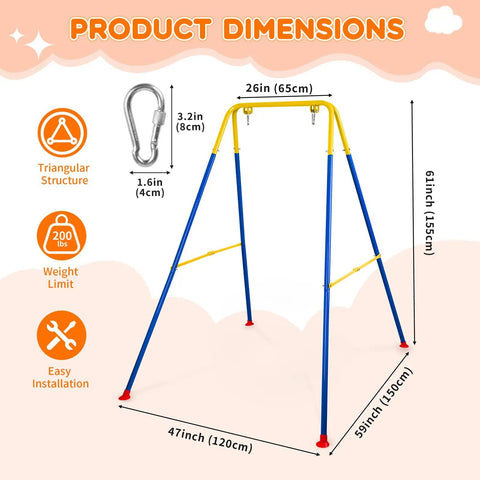 Beefy Heavy Duty Foldable A Frame Swing Stand For Backyard And Indoor Outdoor Use Metal Hammock Chair Stand Frame Portable Quick Assembly In Minutes Blue Finish