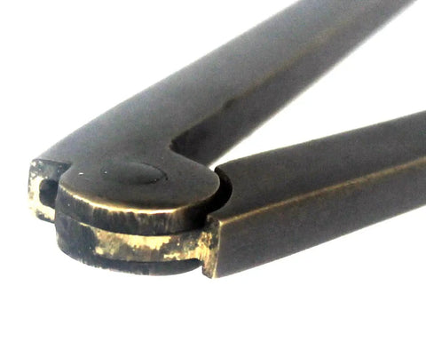 Close-up of Heavy Gauge Solid Brass Lid Stays Kickstand Set with Rich Bronzed Finish, showing pivot detail.