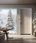 Interior view showing Six Pack Door Brush Sweep With 2.5 Inch Bristles And 39.37 Inch Aluminum Bottom Seal in a winter setting