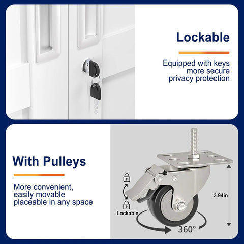 Locking mechanism and wheels of Rolling Metal Garage Storage Cabinet With Locking Doors And Wheels Tough As Nails Tool Locker