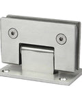 Hardworking Stainless Steel Glass Door Hinges With Dead Silent 90 Degree Swing Gorilla Tough Rust Resistant Hardware For 8 To 12 mm Frameless Bathroom Glass Panels Shower Doors Easy Install, close-up view.
