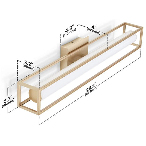 6000K Dimmable Vanity Light Bar For Bathroom, 26 Inch Champagne Gold LED Mirror Fixture, 12W Over Vanity Light With Acrylic Bar