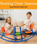 Two kids playing indoors on a Double Rocking Seesaw Teeter Totter for Two Kids Ages 3 to 5 Outdoor Backyard Ride