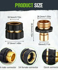 Heavy Duty 3/4 Inch Garden Hose Quick Connector With Armor Grip Built Tough, dimensions and components displayed