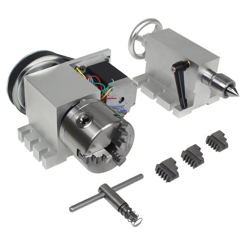 CNC Rotary Axis 4th Axis With 3 Jaw Chuck Hollow Shaft Dividing Head A Axis 65mm Tailstock 6 To 1 Reduction For CNC Router Engraving Milling Lathe Machine Pro Grade Heavy Duty