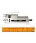 Solid As A Rock 6 Inch Heavy Duty Machinist Vise Engineered For CNC Milling Tasks with adjustable jaws and dimensions displayed.