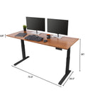 Heavy Duty Electric Standing Desk With Programmable Memory, Smooth Dual Motor Height Lift, Sturdy 3 Stage Telescoping Legs, Matte Black Frame And Warm Teak Surface, 72 Inch Flex Office Setup with dual monitors.