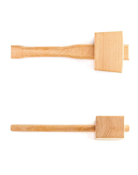 Wooden Mallet 9.5 Inch Beech Hammer For Ice Crushing And Chisels Woodworking Hand Tool with smooth grip shown from side and top angles