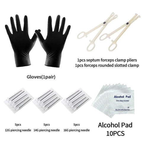 84 Piece Body Piercing Kit With 14G And 16G Jewelry For Nose Tongue Lip Ear Eyebrow Belly Button Cartilage Tragus Industrial Helix Daith Clamps And Tools Complete Starter Set For Piercing Fans with gloves, forceps, needles, and alcohol pads