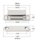 4 Pack Stainless Steel Cabinet Door Magnet Catch with precise measurements for kitchen cupboards and TV stands.