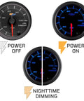 GlowShift 2-1/16 in oil pressure gauge kit with black dial, clear lens, blue backlit; includes 1/8-27 NPT sensor.