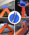 Precision Magnetic Socket Pad Welding Adapter With Robust Aluminum Alloy Construction For Frame Guide Rail Setup Ensures Secure Alignment And Durable Performance On Any Vehicle Job In Blue Set on orange supports.