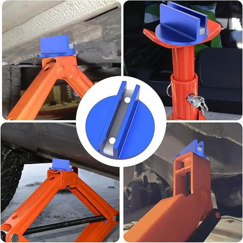 Precision Magnetic Socket Pad Welding Adapter With Robust Aluminum Alloy Construction For Frame Guide Rail Setup Ensures Secure Alignment And Durable Performance On Any Vehicle Job In Blue Set on orange supports.