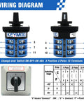Wiring diagram for Beefy 40A Rotary Changeover Switch With Exterior Box 3 Position 3 Pole 12 Terminals IP65 Cam Box On Off On Selector