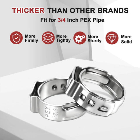 Three Quarter Inch PEX Cinch Clamps Rings 120 Pack Premium 304 Stainless Steel Crimping Rings For PEX Tubing And Pipe Fittings Heavy Duty Pinch Clamps For Leak Proof Connections