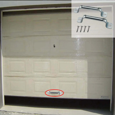 Heavy Duty Garage Door Pull Handles 2 Pack Replacement For Bottom Lift, Suitable For Sliding Barn Shed Doors, Solid Steel With Galvanized Finish, Corrosion Resistant, Easy Vertical Or Horizontal Installation, Silver installed on garage door