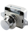 No Sweat Push Button Catch Lock Keyless Drawer Latch Knob For Rv Cabinets Boats And Camper Doors features silver finish and durable zinc alloy.