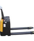 Heavy Duty Electric Pallet Truck With 25X48 Inch Forks 3300 Lb Capacity side view showcasing fingertip throttle and safety features.