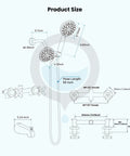 Upgrade Your Bathroom With This Gotonovo 2 Handle Tub Shower Faucet Set Featuring Dual Head System And Polished Chrome Finish For A Sleek Modern Look That Will Totally Freshen Up Your Daily Routine. product size diagram with 59-inch hose and 1/2-inch NPT fittings