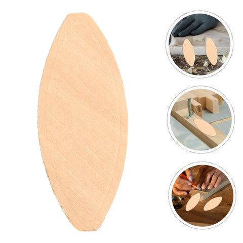 100 Pack Hella Strong Beech Wood Joiner Biscuits For Heavy Duty Woodworking and Furniture Assembly Oval Slotting Dowels shown on workbench
