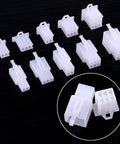 Set of male and female plug housings from the All In One 290Pcs 2.8mm Wire Connector Kit With 2 3 4 6 9 Pin Male And Female Plug Housings And Crimp Terminals For Must Have Car Motorcycle Boat Wiring Repair Do It Yourself Harness Replacement.