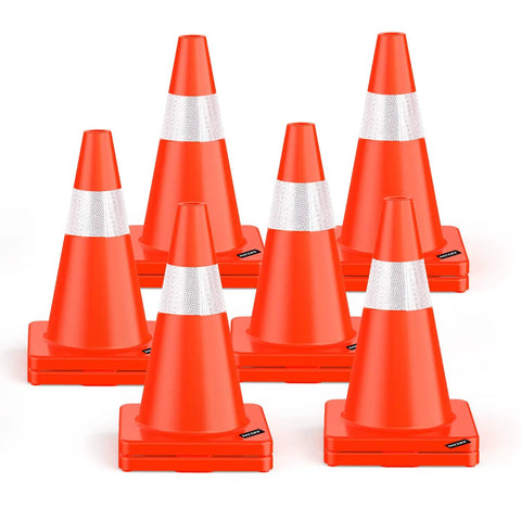 12 Pack 18 Inch Traffic Safety Cones With Reflective Collars, Durable PVC Construction, Orange Cones For Home Driveway And Road Parking